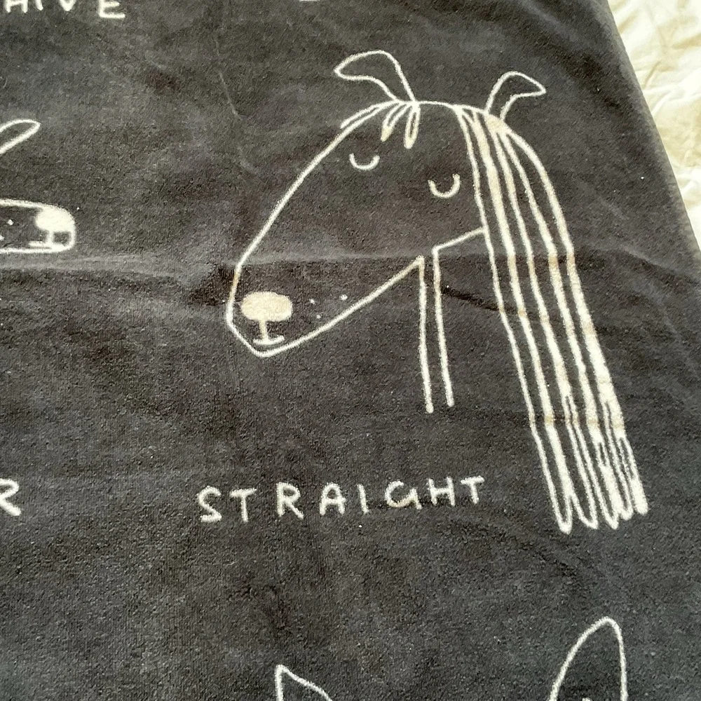 Pottery Barn Teen Beach Towel Dog Humor Hairstyle Bangs Whimsical Designs Blue
